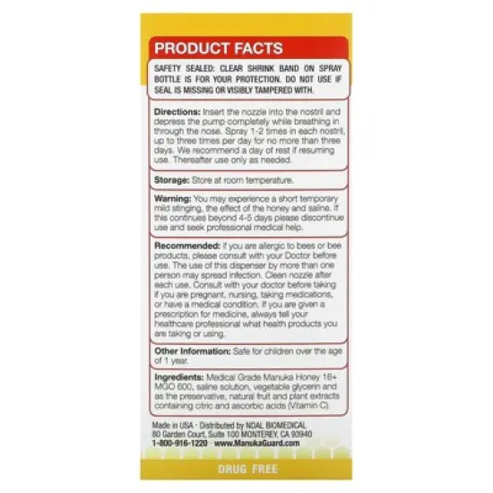 ManukaGuard Kids, Medical Grade Manuka Honey, Sinus Nasal Spray, Alcohol Free, 0.51 fl oz (15 ml) image {2}