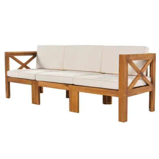 5-Piece Outdoor Patio Solid Wood Sectional Sofa with Coffee Table and Cushions image {9}