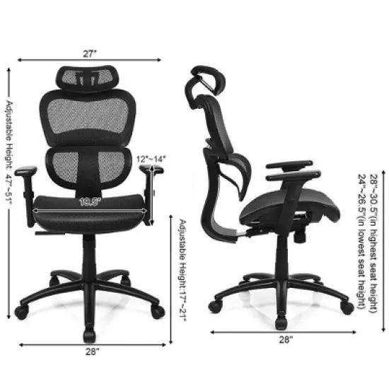 Mesh Office Chair Recliner High Back Adjustable with Headrest & Lumbar Support image {1}
