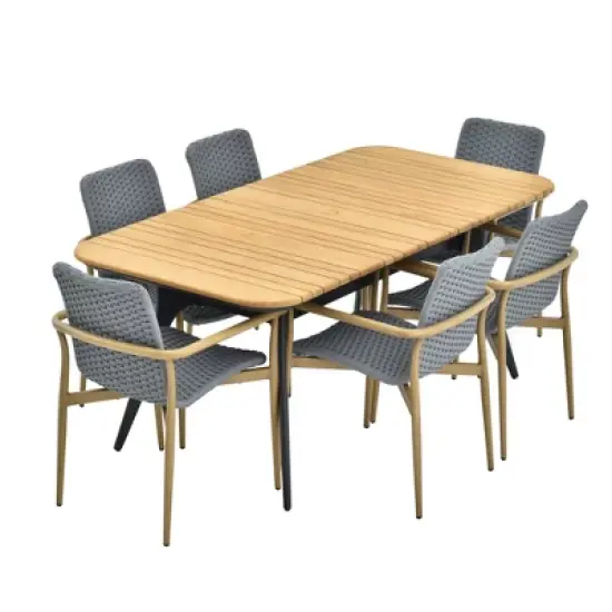 Decksplore 4/6 Person Rectangular Outdoor Dining Set, Teak Outdoor Dining Set with Rectangular Table & Umbrella Hole Non-Extension image {9}