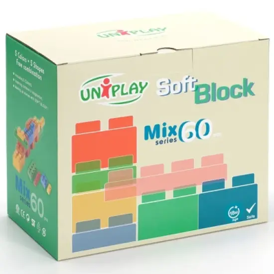 UNiPLAY Mix 60pc Set Soft Building Blocks for Early Learning Educational and Sensory Toy for Infants and Toddlers image {6}