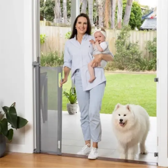 Perma Child Safety 71" Wide x 41" Tall Retractable Baby Gate - 3123 - Gray image {3}
