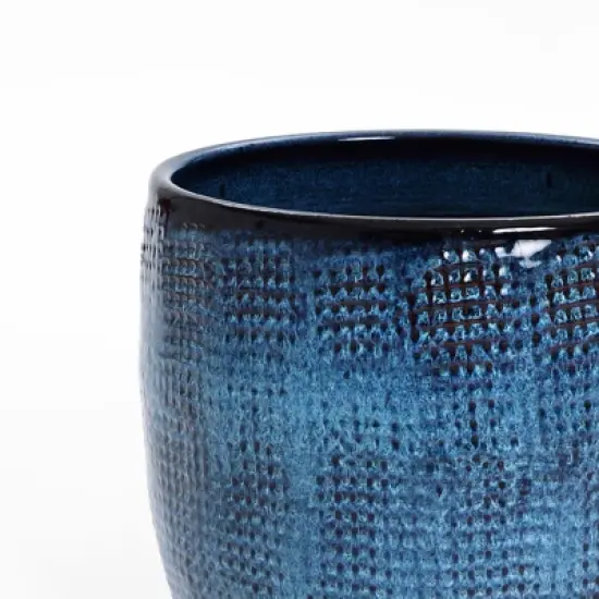 LuxenHome 12-Inch Ocean Blue Ceramic Planter Indoor Outdoor Plant Pot with Drainage Hole and Plug Modern Glazed Round Flower Pot Planter image {4}