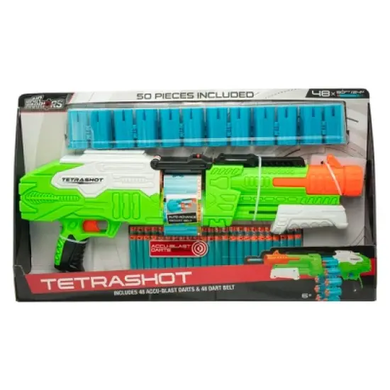 Air Warriors: Tetrashot Green & White Dart Blaster with 98 Accu-Blast Darts & Dart Belt, Ages 6+ image {2}