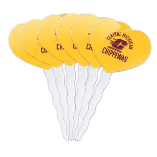 NCAA Central Michigan University Chippewas Heart Love Cupcake Picks Toppers Decoration Set of 6 image {7}