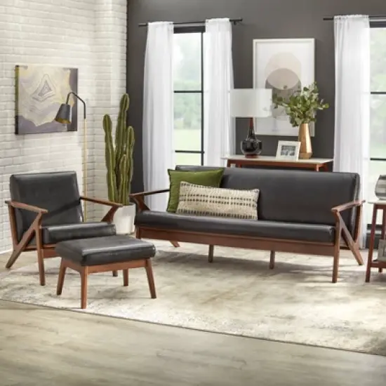 Bianca Mid-Century Modern Ottoman Black/Walnut - Buylateral image {4}