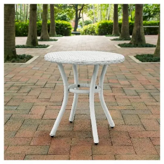 Crosley Palm Harbor Outdoor Wicker Round Side Table in White image {3}