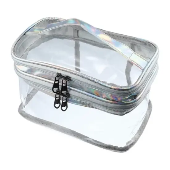 Unique Bargains Double Layer Makeup Bag Cosmetic Travel Bag Case Make Up Organizer Bag Clear Bags for Women 1pcs image {6}
