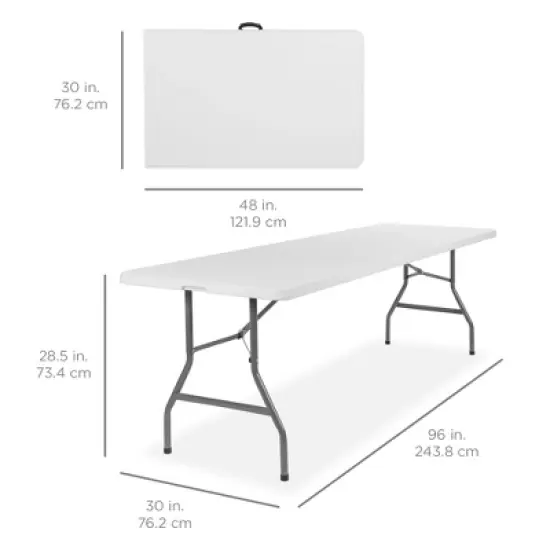 Best Choice Products 8ft Plastic Folding Table, Indoor Outdoor Heavy Duty Portable w/ Handle, Lock for Picnic - White image {6}