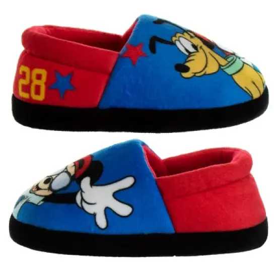 Disney Mickey Mouse Slippers - Kids Cozy Plush Fuzzy Lightweight Warm Comfort Soft House Shoes - blue and red (size 5-12 Toddler - Little Kid) image {3}