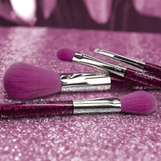 MODA Brush Neon Purple Glitter Face Makeup Brush Kit - 4pc image {3}