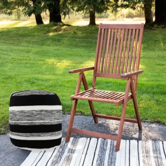 Northlight 18" Black and White Striped Outdoor Woven Pouf Ottoman image {1}