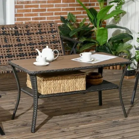 Syemin Patio End Table, Rectangular Outdoor Dining Table with All-Weather Faux Wood Top for Garden, Lawn, Patio, Brown, 43.3"*23.6"*22" image {6}
