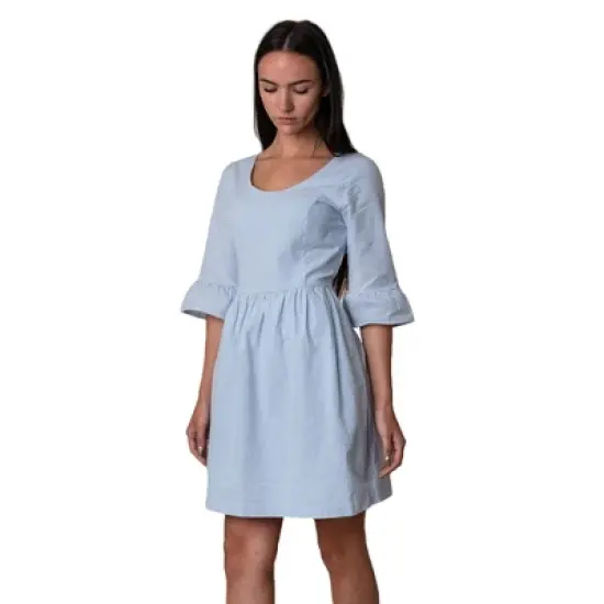 Hope & Henry Womens' Organic Cotton Ruffle Cuff Seersucker Dress image {7}