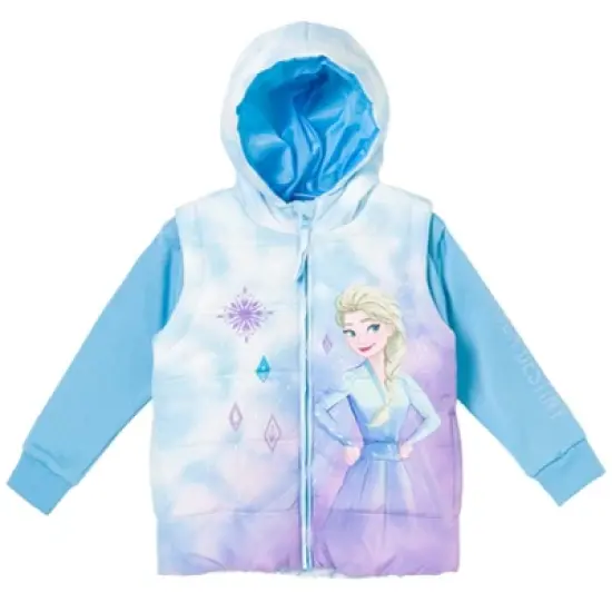 Disney Frozen Elsa Girls Zip Up Vest 2fer Jacket Little Kid  image {7}