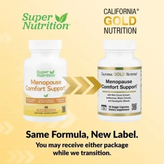 California Gold Nutrition Menopause Comfort Support with Folate, Red Clover Extract, Vitamin B12, and Soy Germ Extract, 56 Veggie Capsules image {5}