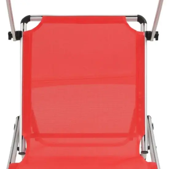 vidaXL Folding Sunlounger with Adjustable Sunroof and Backrest - Lightweight and Portable Aluminum and Textilene Fabric in Striking Red Color image {6}