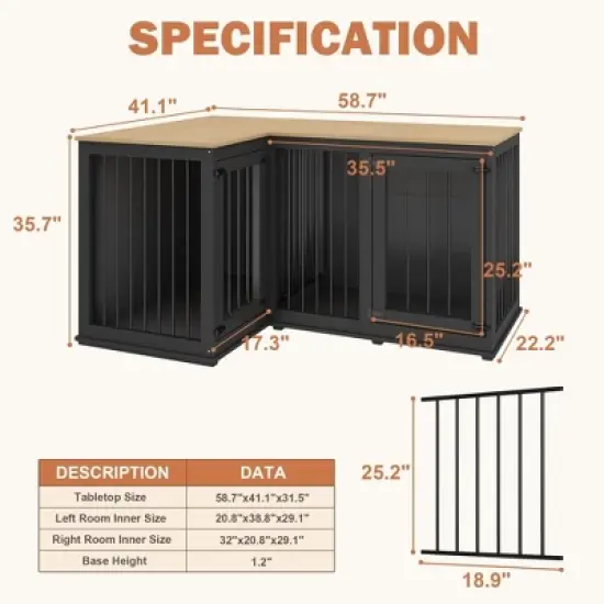 FUFU&GAGA Corner Double Dog Cage Furniture with Divider for Living Room image {4}