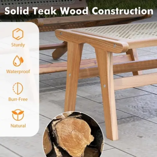 Costway 1/2 PCS Ottoman Footstool Natural Teak Wooden Foot Rest with Handwoven Rattan Indoor image {6}