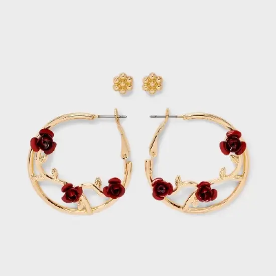 Flower Rose Vine Hoop Earring Set 2pc - Wild Fable&trade; Gold/Red image {3}