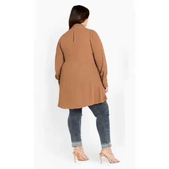 Women's Plus Size Neck Tie Tunic - caramel | CITY CHIC image {2}