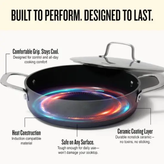 Alva Maestro 3.5 Qt. Nonstick Saut&eacute; Pan Skillet with Lid, Non-Toxic PFAS Free, Compatible with All Stovetops, Oven Safe & Induction Safe &ndash; 9.5&rdquo; image {7}