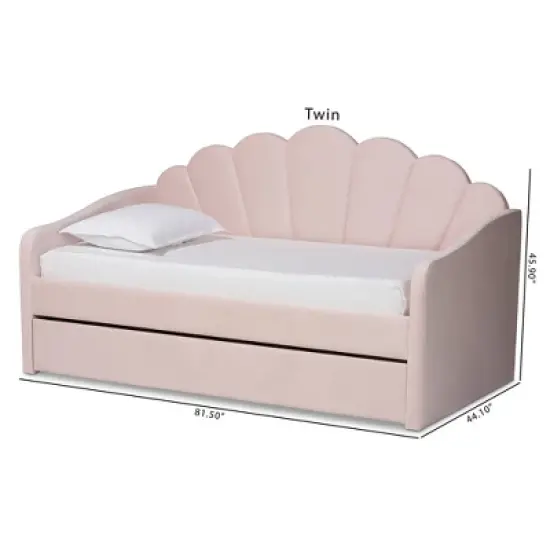 Timila Velvet Fabric Upholstered Daybed with Trundle Light Pink - Baxton Studio image {11}