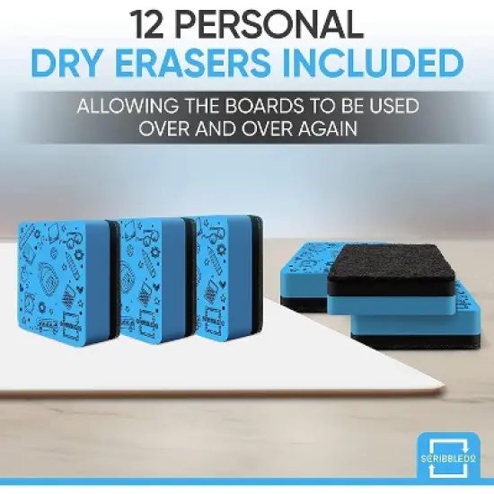 SCRIBBLEDO Small White Board Dry Erase 9"x12" Boards 12-Pack, Erasers Included image {1}