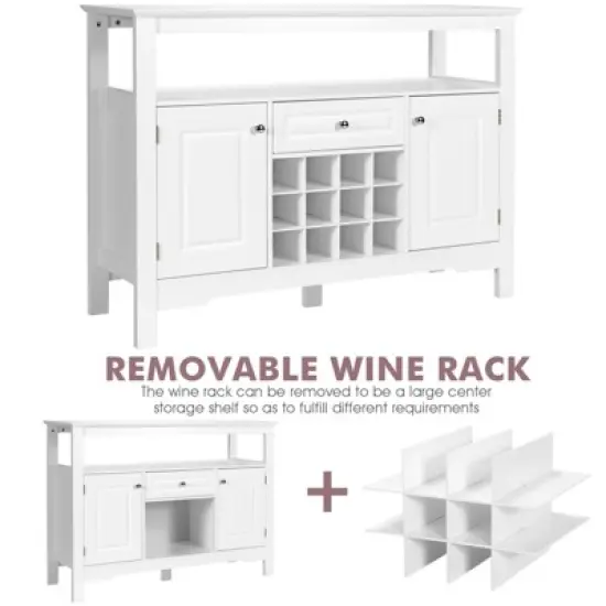 Costway Storage Buffet Sideboard Table Kitchen Sever Cabinet Wine Rack White image {9}