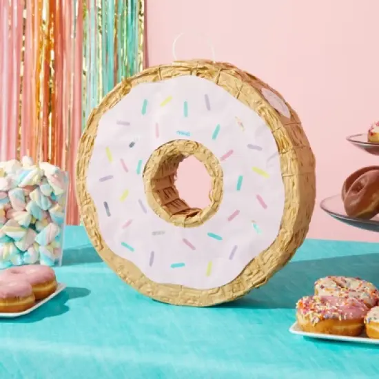 Blue Panda Small Pink Donut Pinata for Two Sweet Birthday Party Decorations, Baby Shower, Donut Grow Up Theme 13 x 3 In image {1}