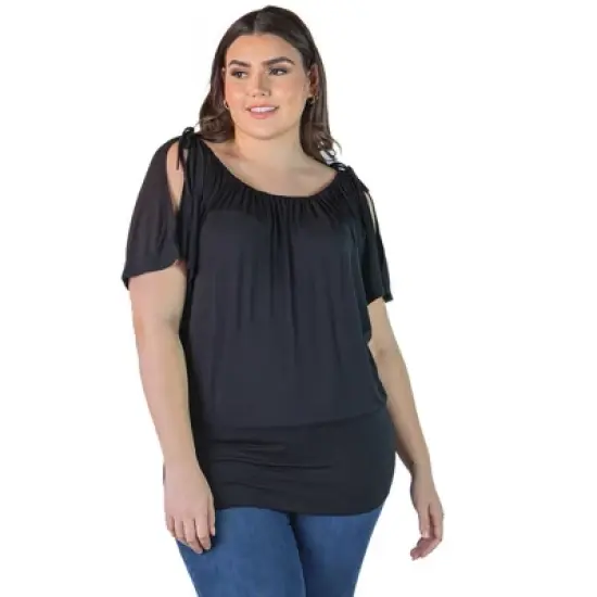 Women's Top with Short Sleeves and Split Shoulders in Solid Color Plus Size image {4}