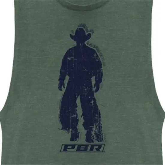 Junior's Professional Bull Riders Distressed Cowboy Silhouette Festival Muscle Tee image {1}