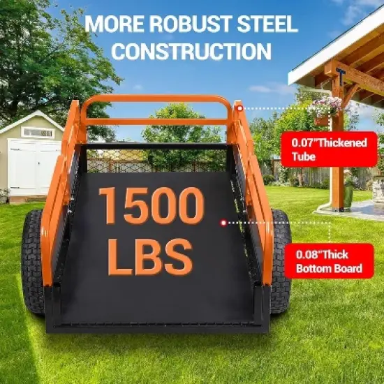 Acekool 1600 Lbs Steel Garden Cart, Heavy Duty Yard Utility Wagon with Dual Dump Modes, All-Terrain Wheels, Universal Hitch for Lawn Farm image {3}