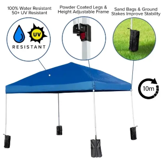 Flash Furniture 10'x10' Pop Up Event Canopy Tent with Wheeled Case and Folding Bench Set - Portable Tailgate, Camping, Event Set image {3}