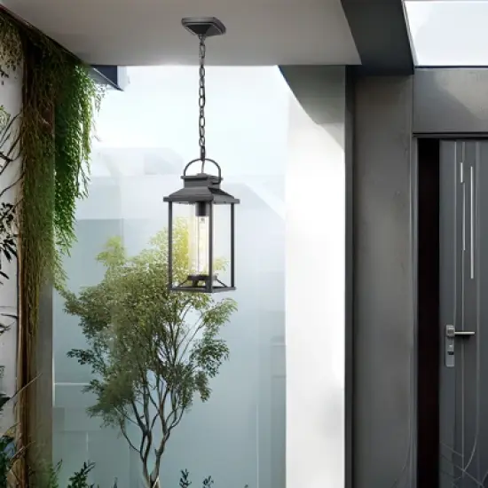 Maliang Outdoor Pendant Lights for Porch, Outdoor Ceiling Light with Ribbed Glass for House Patio, Anti-Rust Waterproof image {3}