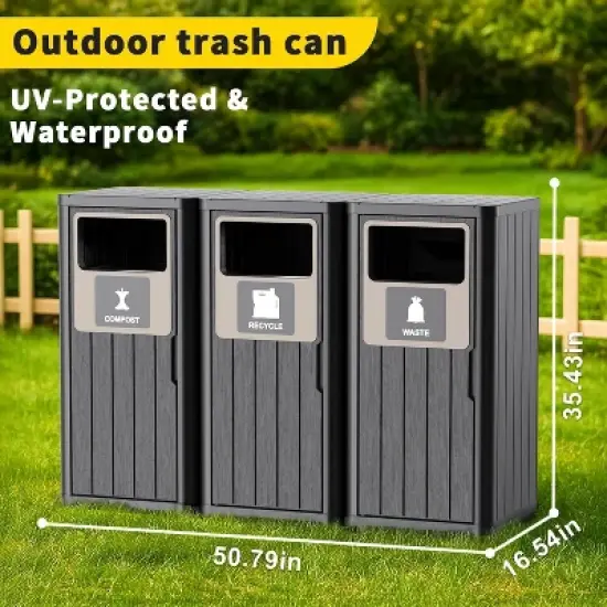 Yardgrace Outdoor Trash Can,Waterproof Resin Garbage Can with Garbage Labels,Durable Waste Bin for Porch, Backyard,Kitchen image {13}