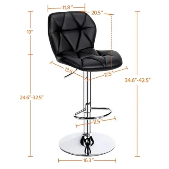 Yaheetech 2pcs Adjustable Modern PU Leather Swivel Bar Stools with Backrest image {2}