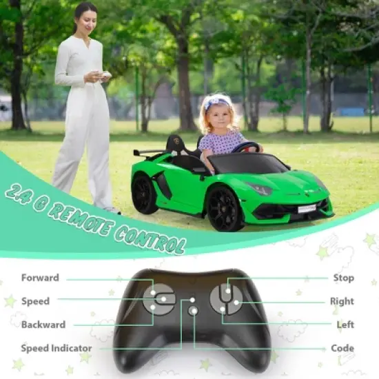 Sandinrayli 24-Volt Licensed Lamborghini 2 Seater Kids Ride On Car With Remote Control and Drifting Feature in Green image {3}