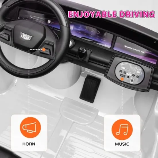 Qaba 2-Seater Ride on Truck, 12V 10AH Cadillac Escalade Licensed Kids Electric Car w/ Remote, 4 Spring Suspension Wheels, Lights, Music Horn, White image {5}