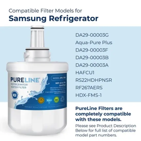 PureLine DA29-00003G Replacement for Samsung Aqua-Pure Plus, DA29-00003A, DA29-0003B, RFG237AARS, RS22HDHPNSR, Refrigerator Water Filter (2 Pack) image {2}