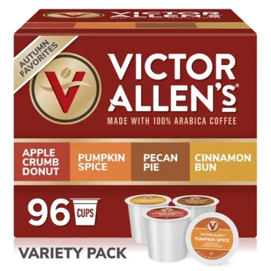 Victor Allen's Coffee Autumn Favorites Variety Pack (Apple Crumb Donut, Pumpkin Spice, Pecan Pie, Cinn Bun), 96 Ct, SSC Pods for Keurig K-Cup Brewers image {6}