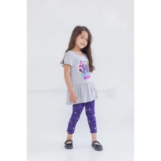 Disney Descendants Mal Evie Uma Peplum T-Shirt Capri Legging Set Grey/Purple image {1}