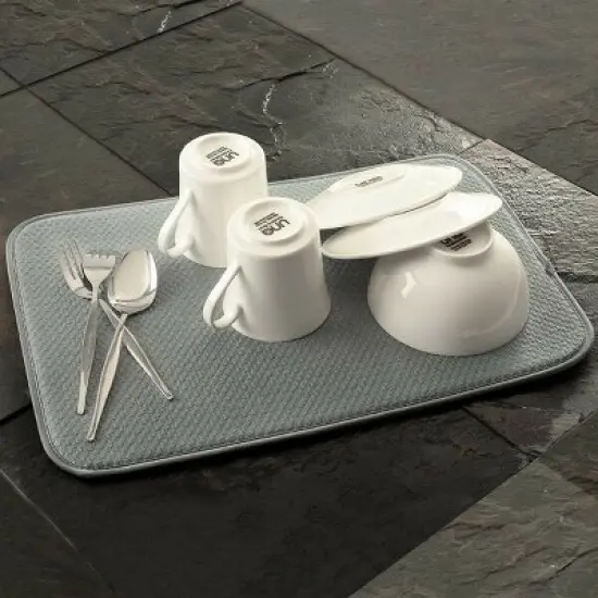Norpro 12" x 18" Washable Microfiber Dish Drainer Glass Drying Mat Pad - Grey (2 Pack) image {4}