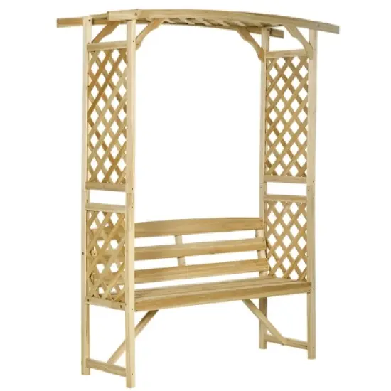 Outsunny Patio Garden Bench Arbor Arch with Pergola and 2 Trellises, 3 Seat Natural Wooden Outdoor Bench for Grape Vines & Climbing Plants image {7}