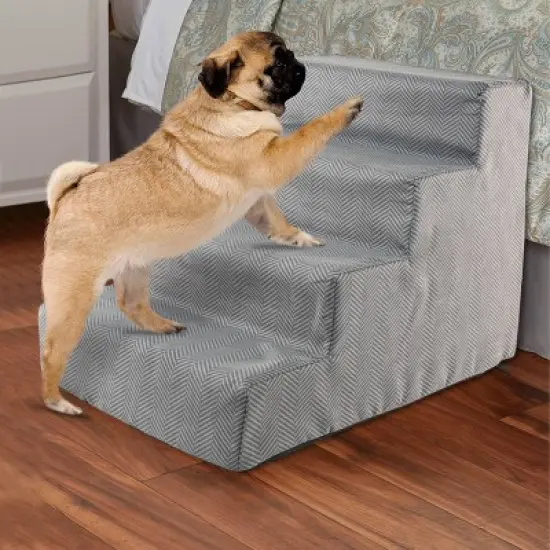 Precious Tails Herringbone High Density Foam 4-Step Pet Stairs - Gray image {4}
