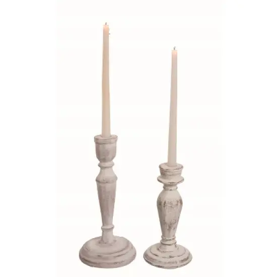 Transpac Off-White Harvest Washed Cement Taper Candle Holder Set of 2 12.5 in Elegant Home Decor image {2}