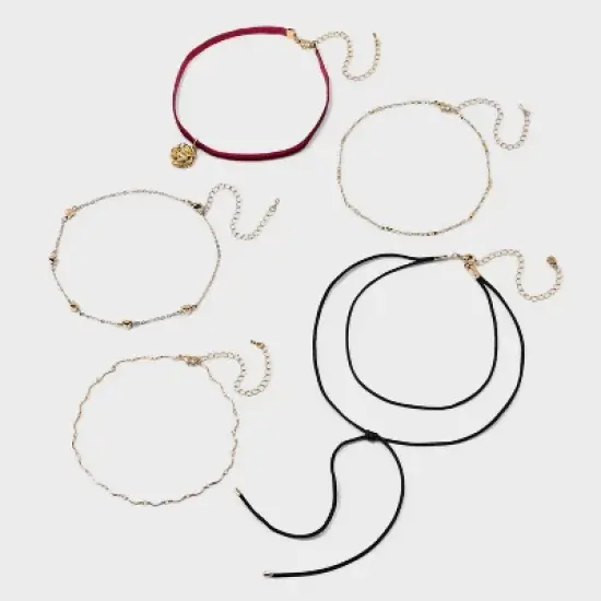 Hearts Rose and Velvet Choker Necklace Set 5pc - Wild Fable&trade; Gold image {1}