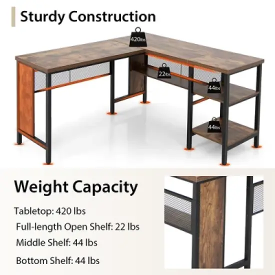 Costway Industrial L-Shaped Corner Computer Desk Office Workstation w/ Storage Shelves image {6}
