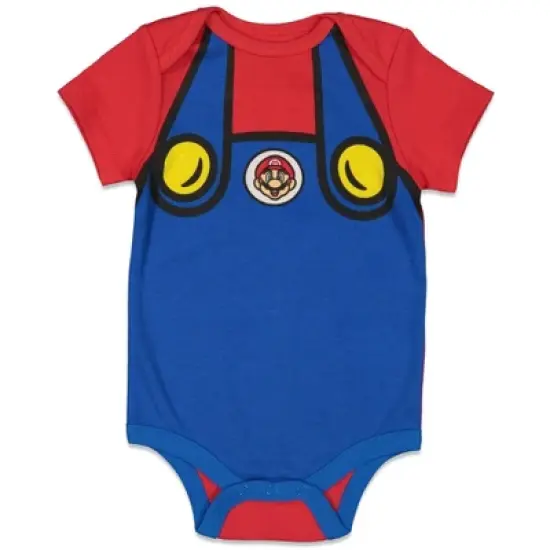 SUPER MARIO Nintendo Mario Luigi Baby Bodysuit and Hat Set Newborn to Infant image {2}