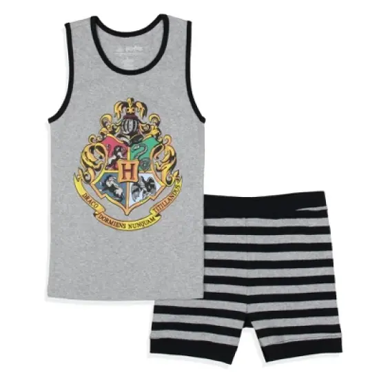Harry Potter Girls' Hogwarts House Crest Sleep Pajama Set Tank Top Shorts Grey image {5}